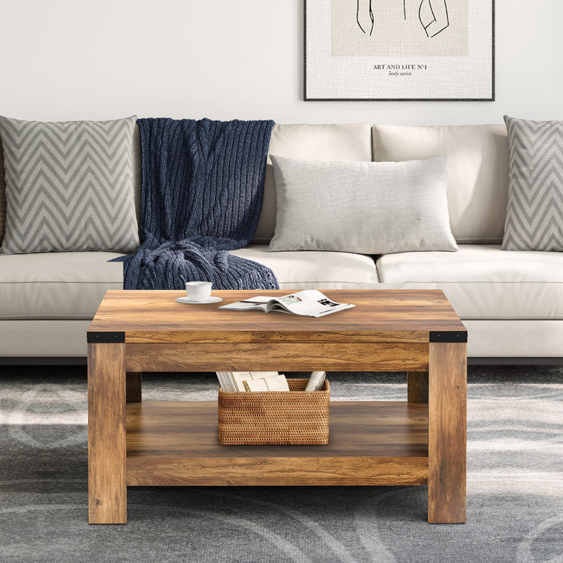 Millwood Pines Zara Square Coffee Table With 2-tier Storage